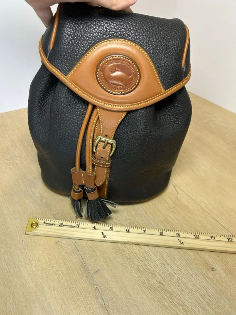 Vintage Dooney & Bourke Black Tan Color All Weather Leather Backpack